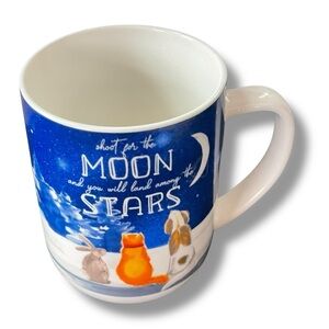 Vintage Mug Shoot For Moon Land Among Stars Ceramic Coffee Cup Large White‎ Blue
